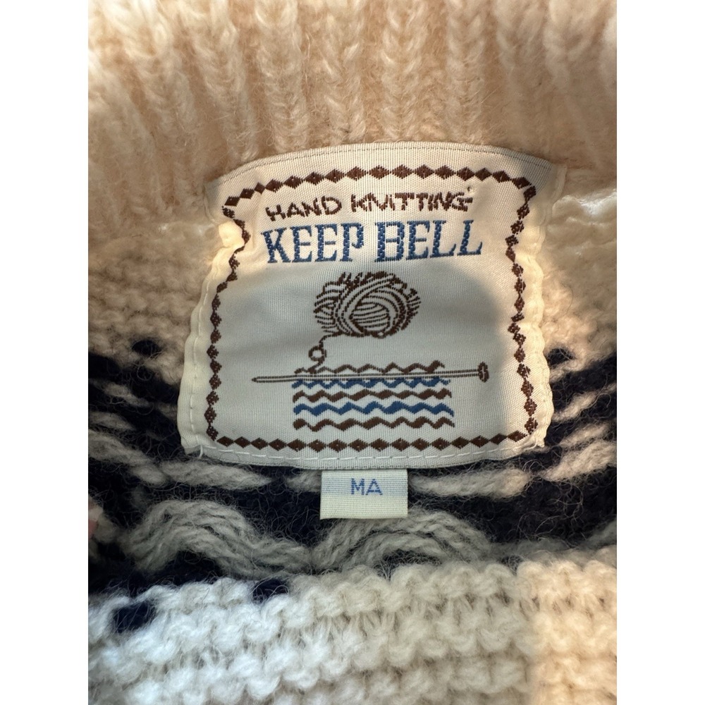 NWT Keep Bell Wool Hand Knit Cream Black Fisherman Sweater Fair Isle Nordic Sz M - Picture 4 of 13